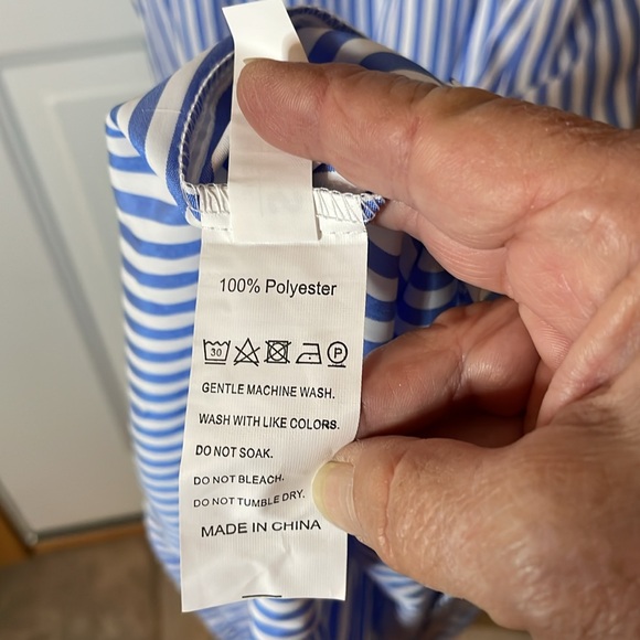 NWOT SHEIN polyester elastic top short sleeve blue/white striped dress, Size M - Picture 8 of 8
